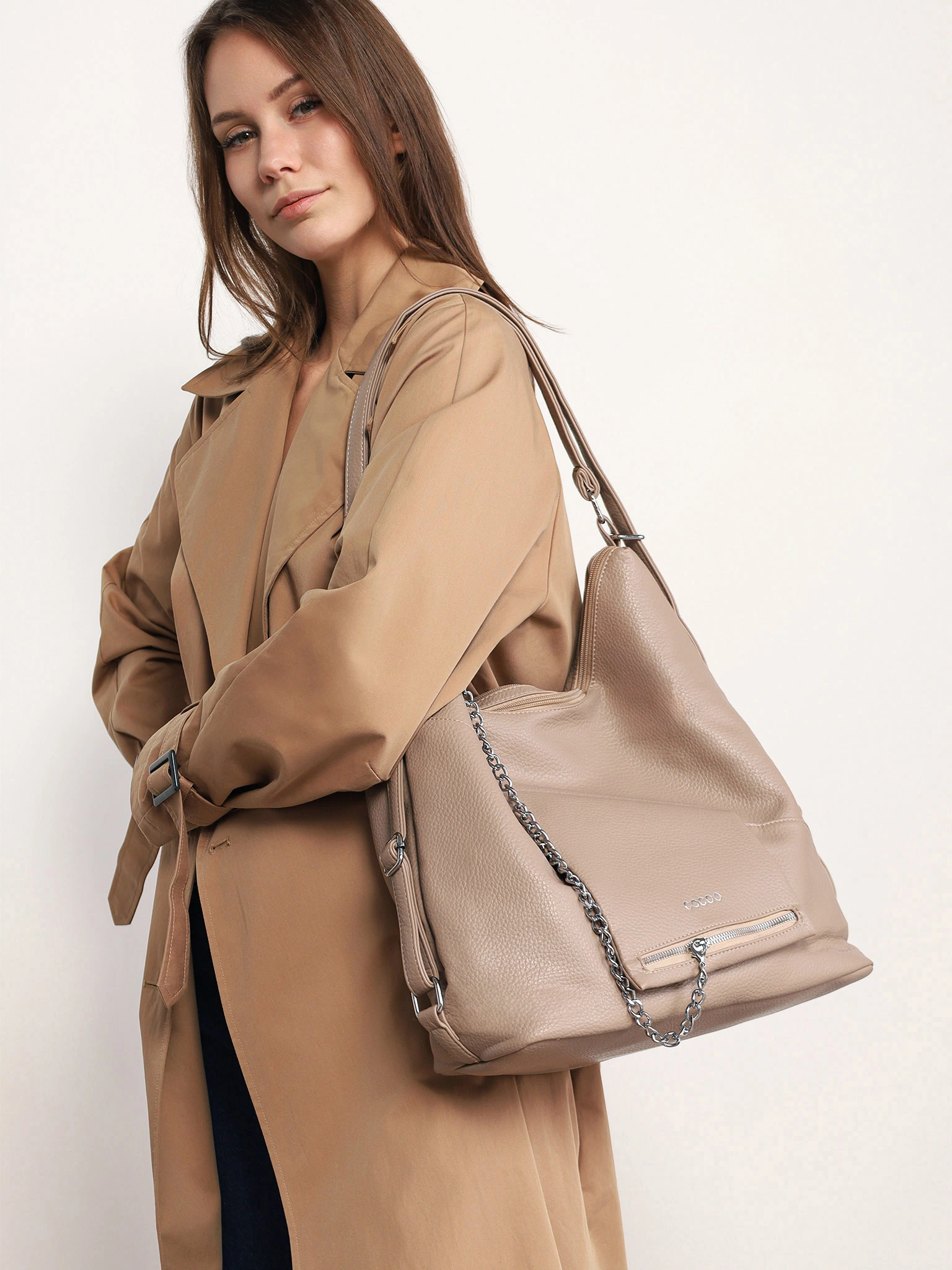 Сумка-шоппер  с регулируемыми ручками, откидным карманом и цепочкой в ассортименте